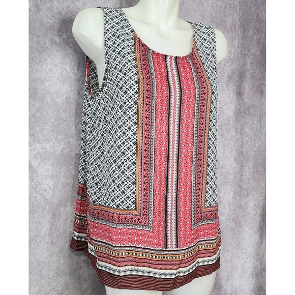 Cynthia‎ Rowley Tank Top Womens Size Large Pink Black Floral Boho Button Back - Picture 1 of 8